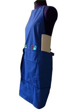 Blue Utility Apron with 4 Large Front Tool Pockets Hand-Made New Without Tags